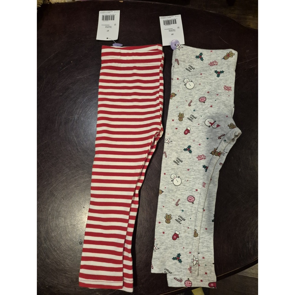 George Kids'‎ Leggings 2 Pairs Red Stripes Winter Grey Gingerbread Size 2T NWT